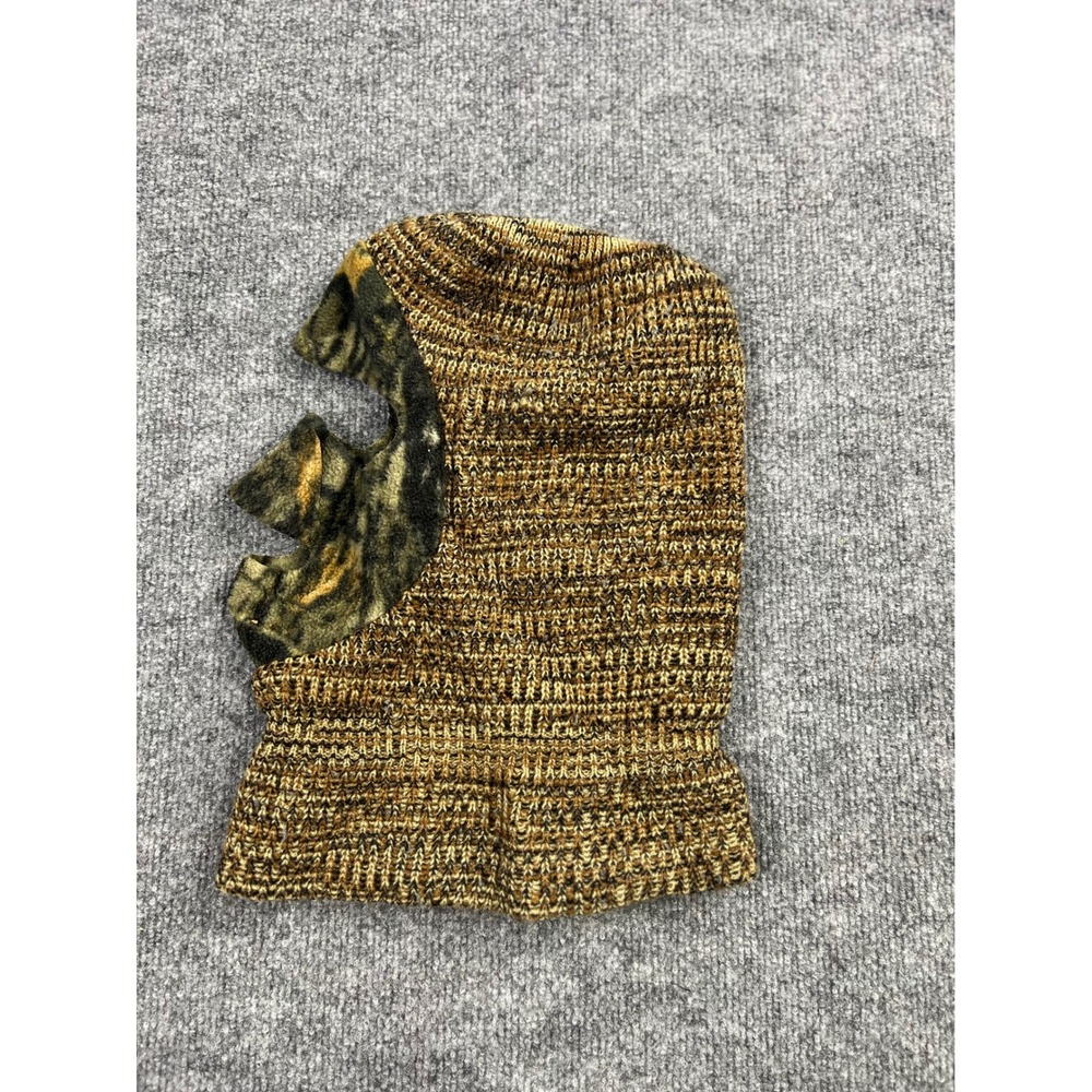 Vintage Knit Balaclava Face Mask Camo Fleece 3 Hole Brown Marled Wool Blend USA
